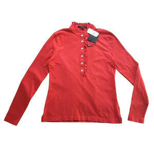 Brooks Brothers Supima Soft Blouse Ruffled Red Neck Top in Size Small